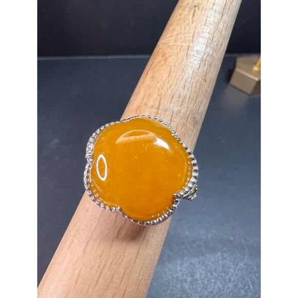 NEW Yellow Jade cherry blossom ring in sterling silver size 9 - Picture 1 of 10